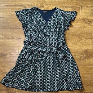 Lane Bryant Geometric Navy, Green, White Flutter Sleeve Mini Dress Size 14/16